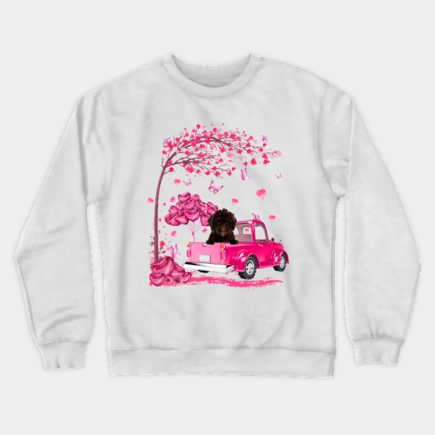 Valentine's Day Love Pickup Truck Spanish Water Dog Crewneck Sweatshirt by SuperMama1650